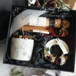 Set de regalo con vela artesanal — Aromaterapia relajante con rosas