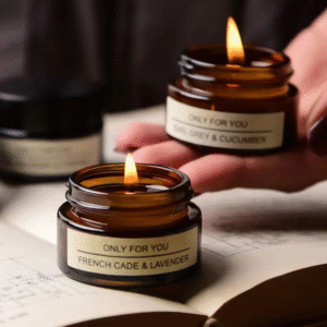 Vela Aromática Retro en Tarro Ámbar – Aromaterapia Decorativa