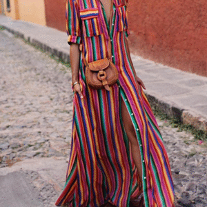 Casual Striped Shirt and Long Skirt with Elegant Print
